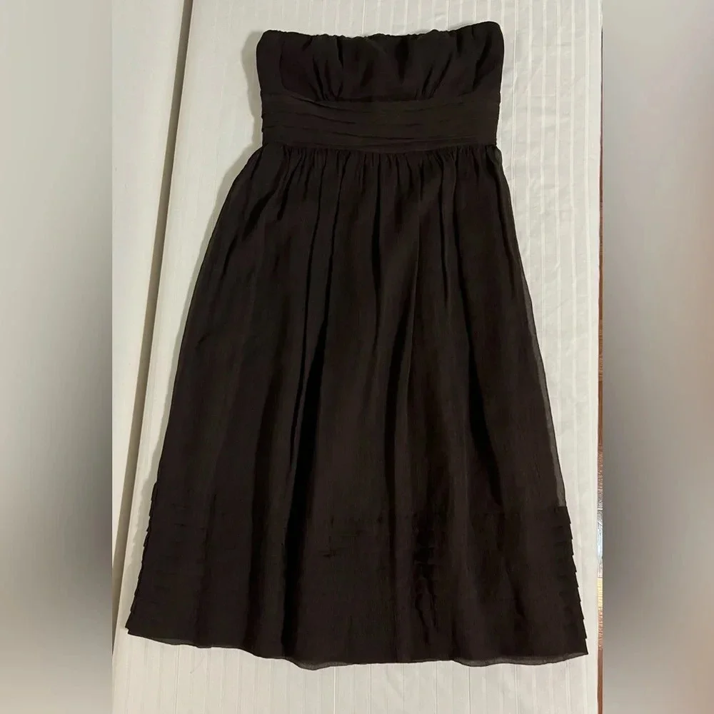J. Crew Strapless Silk Chiffon Dress. Size 0.  Chocolate brown